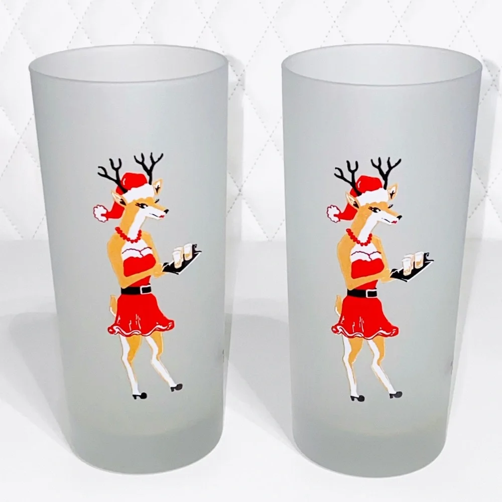 3 Z Gallerie Cool Yule Christmas Glasses Vixens and Donner